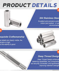 Top Shelf 304 Stainless Steel Metric Hex Coupling Nuts M6 X 1.0 Thread Pitch With Bulletproof Rust Resistance And Heavy Hitter Grip For Auto Repair And Outdoor Gear Assembly Pack Of Eight displayed in detailed product images.
