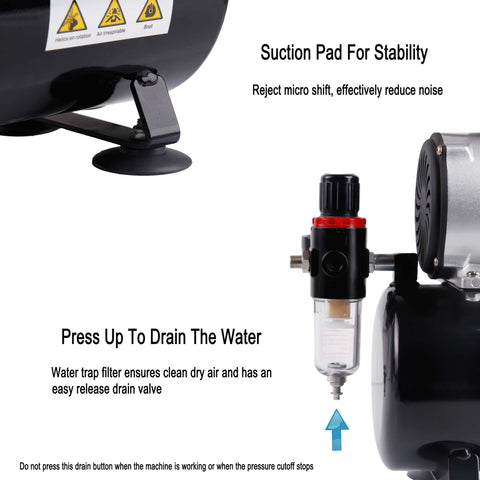 Oil-Free Mini Airbrush Compressor With Cooling Fan And 3L Tank, 47dB Quiet Portable Regulator And Moisture Trap For Nail Art