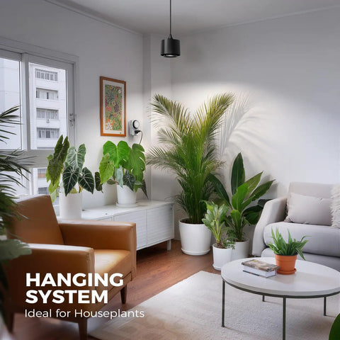 40 Watt Full Spectrum Hanging Plant Lights For Indoors With Adjustable Beam Angles And 5000K Daylight LED Grow Lamps illuminating indoor plants.