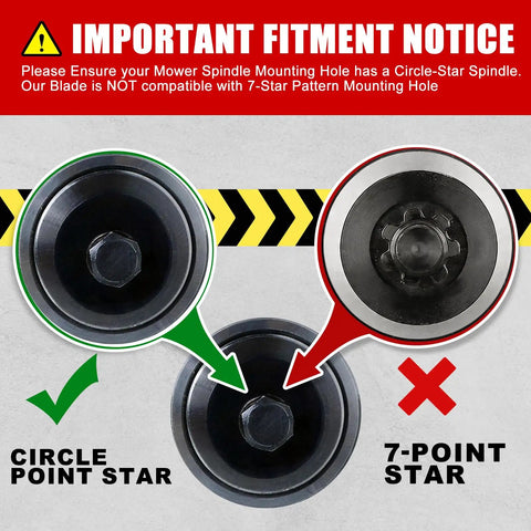 Heavy Duty 42 Inch Mower Mulching Blades For John Deere Riding Lawn Tractors With Round Mounting Hole Fits L111 L110 L100 L118 L108 42 Inch Deck Replacement showing circle point star compatibility warning