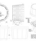 Technical schematics of Rhino 24 Inch Heavy Duty Catch Basin Kit With 24 Inch Grate, 10 Hole Box, layout and dimensions shown