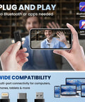 Universal 3 In 1 Wireless Lavalier Microphone With Lightning USB C And USB A shown with phone recording video call