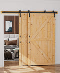 Double Sliding Barn Doors 42 Inch By 84 Inch With 8 Ft Single Track Bypass Hardware Kit Unfinished Spruce Wood installed