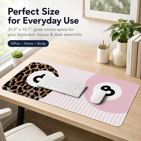 Funky Cheetah Lucky 8 Ball Large Mouse Pad 31.5 by 15.7 Inches for Gaming and Work on desk with keyboard and mouse