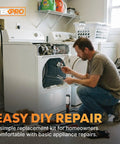 Man repairing dryer using Gas Dryer Repair Kit With 279311 Igniter 338906 Flame Sensor And 279834 Valve Coil For Whirlpool Kenmore Maytag Amana Sears KitchenAid Roper 27 Inch And 29 Inch Dryers Fix No Heat Fast