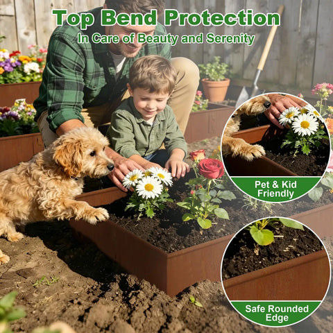 Cor Ten Weathering Steel Landscape Edging Kit 20 Ft 6 Pack With Gloves 10 Inch Rusted Border with Safe Rounded Edge in garden