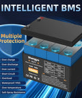 Portable 12V 15Ah LiFePO4 Battery With Charger showcasing intelligent BMS and multiple protection features