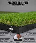Ultra Thick Premium Golf Mat With 20mm Base For Indoor Or Outdoor Practice, side view highlighting 20mm thick base and text benefits