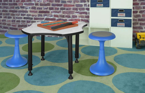 Glow 17 Inch Blue Stool For Classrooms And Playrooms with table, ideal movable convex seating for focus, durable and easy to clean