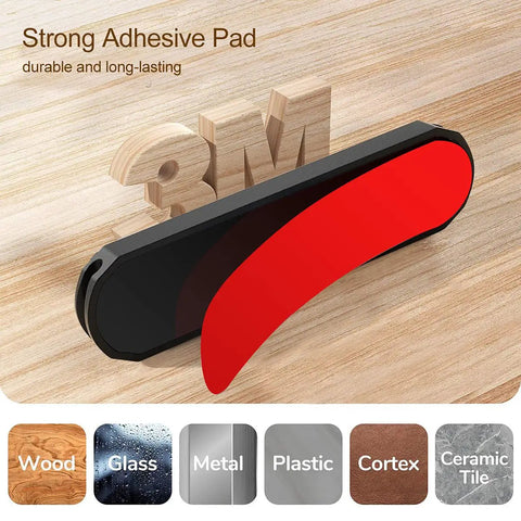 Magnetic Cable Holder Six Slot Cable Clips For Under Desk Self Adhesive Wire Organizer Black shown with 3M adhesive strip.