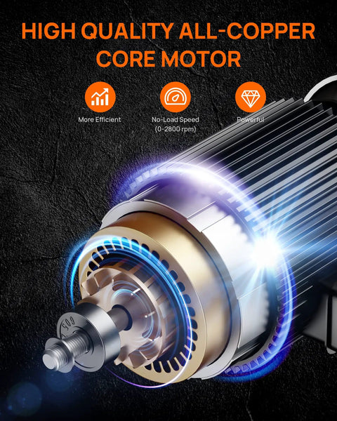 Close-up of high-quality all-copper core motor for Beast 1/2 Inch 6 Amp Corded Hammer Drill Kit With Variable Speed, 2800 RPM.