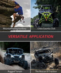 Versatile applications of ATVs with Beefed Up Synthetic Winch Rope Kit 50 Foot One Quarter Inch Cable showcased in outdoor scenarios.