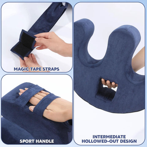Easy Bedridden Patient Turning Pillow With Handle Hole U Shaped Velvet Nursing Pillow showing strap and handle details