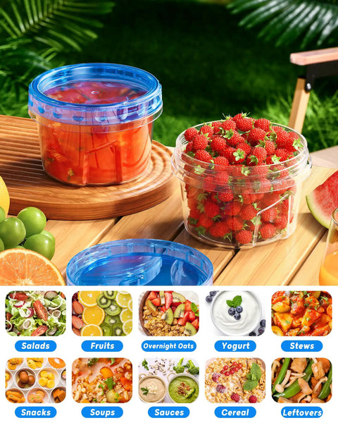 Six Pack 17 Oz Freezer Storage Containers With Twist Top Lids BPA Free Reusable Plastic Food Storage for Salads and Fruits