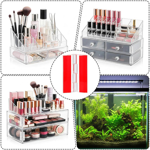Clear Self-Adhesive Plastic Hinge Set for transparent display stands and aquarium lids, 275° turn, 65x40 mm, 4 pieces