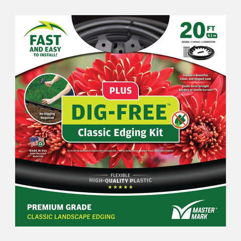 No Dig Landscape Edging Kit One And A Quarter Inch Tall With Anchoring Spikes And Coupler Twenty Foot Black Border For Beds And Lawns Diy Friendly Easy Install Durable Edging System packaging