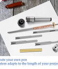Pen Making Kit With Turning Mandrel And Barrel Trimming Set For Wood Lathe Morse Taper Number Two Shank Includes 7mm Drill Bit Cutter Head Sleeve Adapter Hex Key And Four Pilot Cutter Shafts And 9 Pieces For DIY Pen Making displayed on table