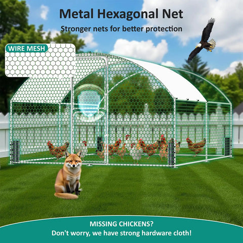 Large Metal Chicken Coop And Walk In Chicken Run With Feeding Door Security Lock And Cover For Outdoor Backyard Farm