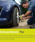 Man using 18V Cordless Three Speed Impact Wrench Body Only With One Half Inch Square Drive Locking Pin And One Quarter Inch Hex Adapter Delivers Up To Beast Mode Four Hundred Newton Meters Of Torque For Auto Construction And Heavy Duty Nuts And Bolts on car wheel