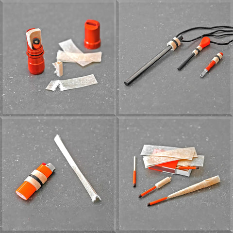 Fire Strip Roll 50-Foot Weatherproof Waxed Fire Starter Tinder Tape for Emergency Camping and Fire Pits with accessories displayed.