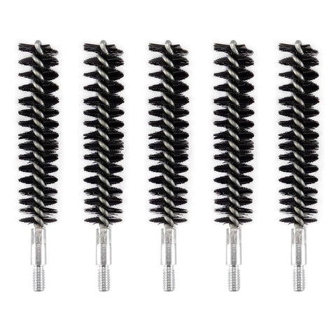 Five nylon bore brushes from All In One Nylon Bristle Bore Cleaning Kit For Pistols With 5 Brushes And 50 Patches For Calibers.17,.22,.260/6.5mm