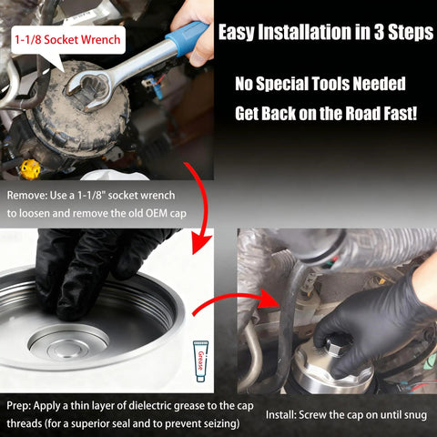 Installation process for Fuel Filter Housing Cover Cap Replacement For Ram 6 7L Diesel 2011 To 2024 2500 3500 4500 5500 Pickup.