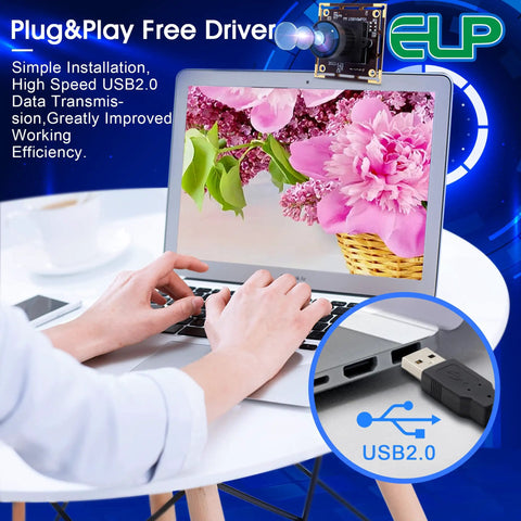 16MP USB Camera Module With 170 Degree Fisheye Lens for Raspberry Pi and PC connected to laptop for high-resolution imaging