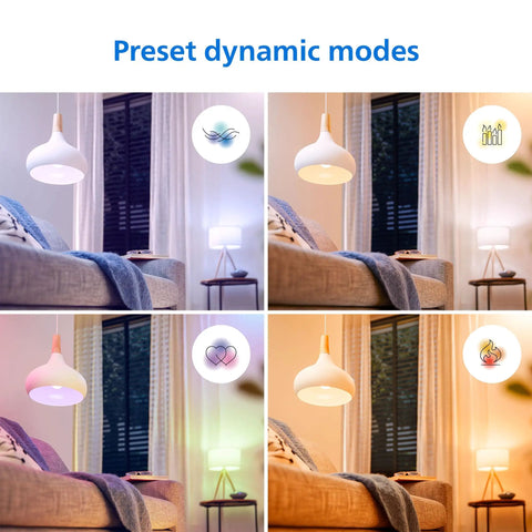 Smart Color Changing A19 LED Bulbs 4-Pack With Motion Sensing, 60W Equiv 800 Lumens, E26 Indoor WiFi Lights You Can Control By Voice Or App, 16 Million Colors To Dial In Any Vibe And Ambience in living room presets