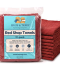 Red Cotton Shop Towels 12 Pack For Garage And Auto Care Ultra Absorbent Reusable Lint Free Rags Washable Mechanic Towels