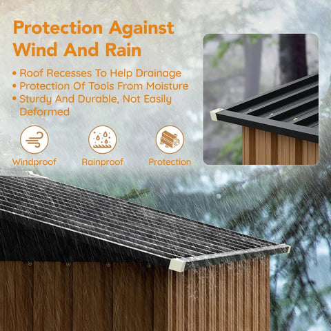 6X4Ft Garden Storage Shed With Lockable Door Steel Tool Shed With Clear Window Anti Corrosion Metal Shed roof detail in rain