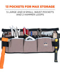 Arsenal 5706 Canvas Waist Tool Apron With 13 Pockets And Dual Hammer Loops, showing filled pockets, shorter length, gray.