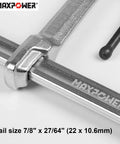 Close-up of Heavy Duty F Clamp Set 12 Inch Jaw Opening And Four And Three Quarters Inch Throat Depth Pack Of Two showing rail size.