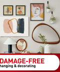 Slap On Universal Picture Frame Hangers Deliver Dead Easy Damage Free Wall Mounting Renter Approved Metal Adhesive Straps Hold Up To Eight Pounds Without Punching Holes Or Leaving Sticky Marks To Build Your Gallery Wall Quickly, showcasing art and decor on a stylish wall.