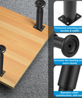 Heavy Duty Metal Adjustable Furniture Legs Set Of 4, 4.7 To 7 Inch, Replacement Legs, Black Finish, Mounted on Wooden Surface