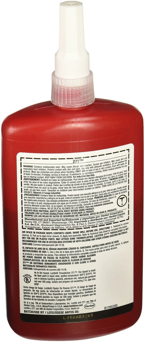 Mil Spec Red Threadlocker For Fasteners Up To One Inch Diameter Heavy Duty High Strength Low Viscosity Red Sealant 250 Milliliter Bottle