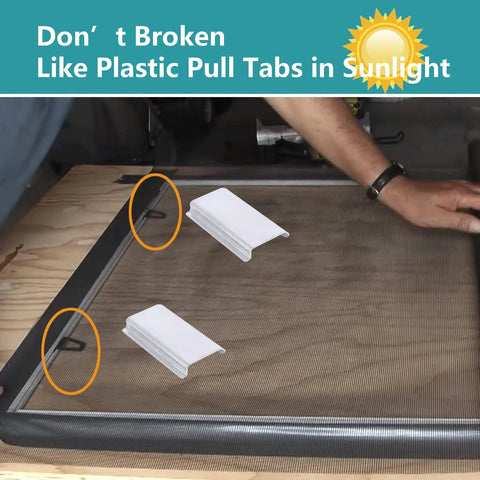 Heavy Duty Aluminum Window Screen Spline Lift Pull Tabs on a mesh screen for easy removal without breaking.