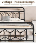 Heavy Duty Queen Metal Platform Bed Frame With Victorian Diamond Headboard And Footboard, Built Tough No Box Spring Needed, Super Sleek Under Bed Storage, Legit Room Upgrade, Matte Black, vintage-inspired design