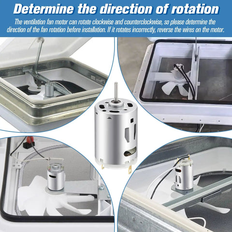 12V DC RV Vent Fan Motor with Round Shaft Compatible with Ventline BVD0218-00 Ventadome Lids and Accessories, installed view
