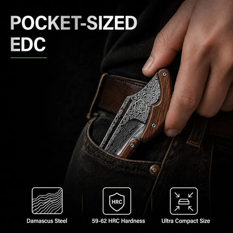 VG10 Damascus Steel Folding Knife With Multi Layer Damascus Blade Workhorse Everyday Carry EDC Pocket Tool With wood handle in pocket