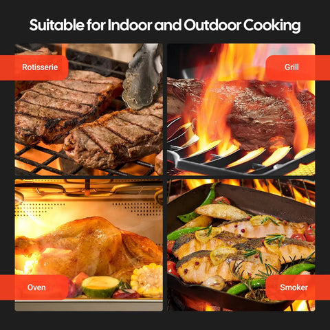 Three Mode Wireless Meat Thermometer With 360 Degree LCD Standalone Base And Four Probes, remote control for cooking methods shown