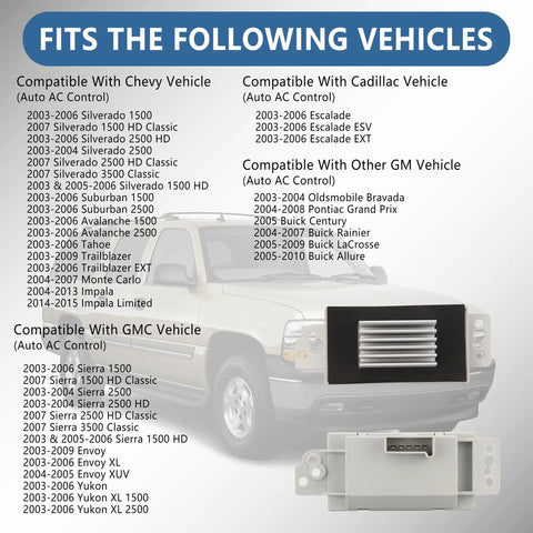 Image of Blower Motor Resistor Kit With Wiring Harness For Chevy GMC Rides showing compatibility details and components