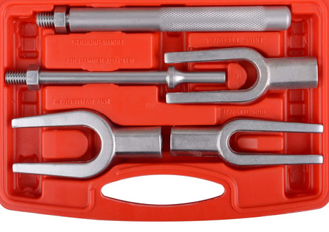 Five Piece Pickle Fork Tool Set For Auto Repair With Ball Joint Separator And Tie Rod Removal Kit in red case