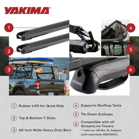 Beefy 60 Inch Aluminum Roof Rack Cross Bars With Integrated Tie Down Points And T Slot Mounts For Rooftop Tents mounted on a truck.
