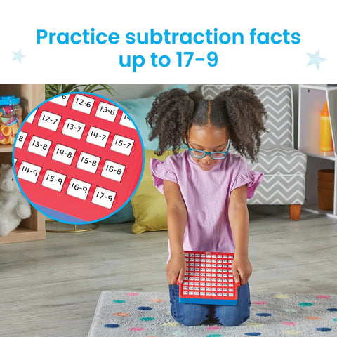 Child using Hands On Subtraction Practice Board With Self Checking Dials For Fun Kid Friendly Math Facts Games For Kindergarten And Preschool Learning Ideal For Classroom Math Centers And At Home Activities.