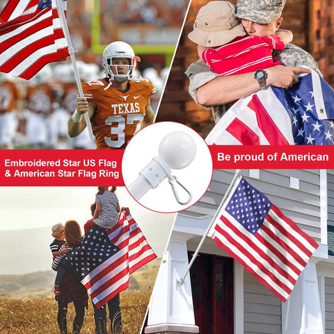 Flag Pole Kit For Home Exterior With 3x5 Embroidered US Flag, 5ft Tangle Free Metal Pole, Heavy Duty Outdoor Porch Mount shown in use