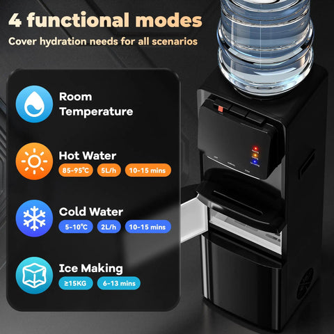 4-In-1 Water Dispenser With Ice Maker For Home And Office Hot Cold And Room Temp Water Plus Fast Ice Top Loading 2 To 5 Gallon Bottle Fit