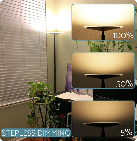 70 Inch Modern LED Torchiere Floor Lamp With Glass Diffuser Dimmable ETL Listed Timer And Wall Switch Compatible Adjustable Head