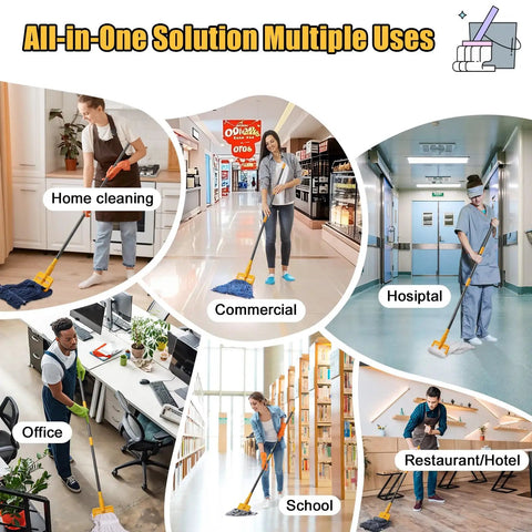 60 Inch Heavy Duty Mop Handle Replacement With Quick-Lock ABS Clamp used in home, commercial, hospital, office, school, hotel settings