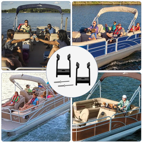 Group on pontoon with Anti-Rattle Pontoon Bimini Clips For Square Tube Frames That Keep Your Top From Shaking On Windy Rides image.