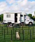 Heavy Duty Dog Playpen 32 Inch Indoor Outdoor With 16 Panels, Portable Metal Exercise Pen With Door, RV Camping Setup